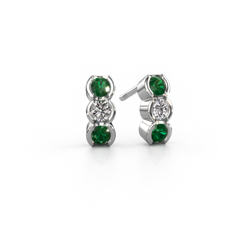 Image of Earrings Lotte 585 white gold Emerald 3 mm