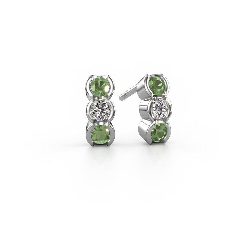 Image of Earrings Lotte 585 white gold Tourmaline green 3 mm