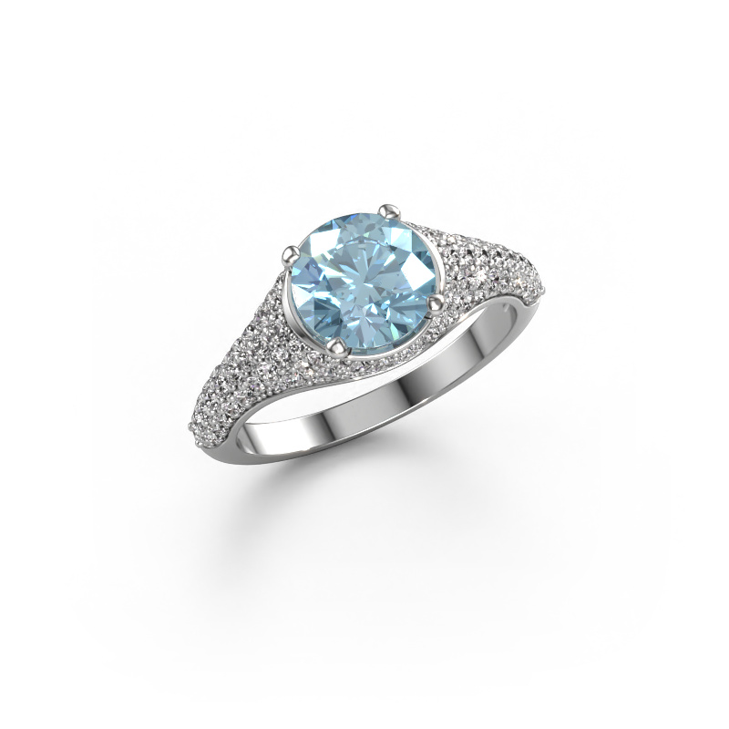 Image of Engagement ring Lovella 585 white gold Blue lab grown diamond 7 mm