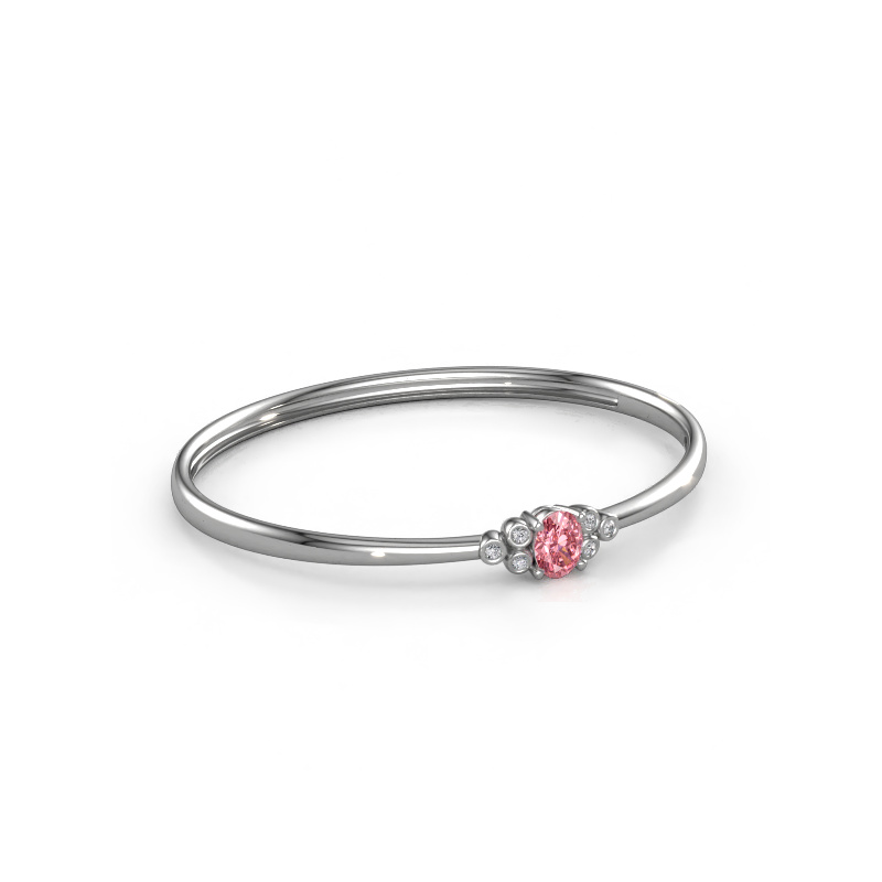 Afbeelding van Slavenarmband Lucy 585 Witgoud Roze lab grown diamant 8x6 mm