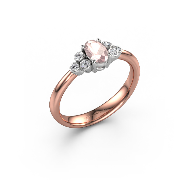 Afbeelding van Verlovingsring Lucy 1 585 rosé goud Morganiet champagne 6x4 mm