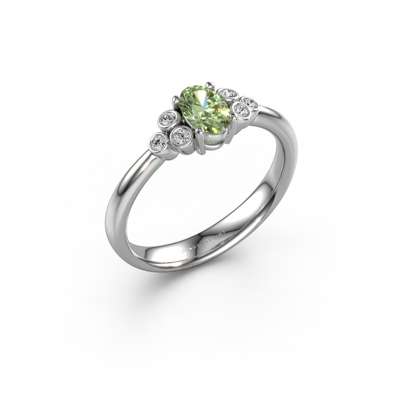 Image of Engagement ring Lucy 1 585 white gold Green lab grown diamond 6x4 mm