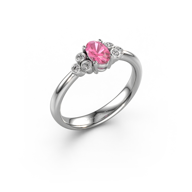 Afbeelding van Verlovingsring Lucy 1 585 witgoud Roze saffier 6x4 mm