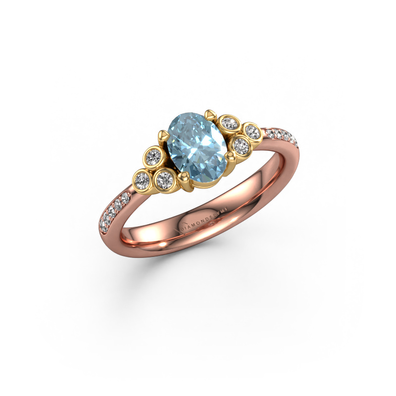 Image of Engagement ring Lucy 2 585 rose gold Blue lab grown diamond 7x5 mm