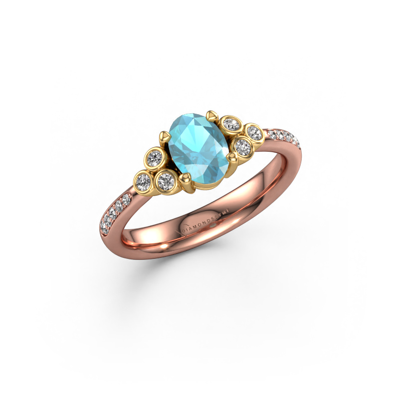 Image de Bague de fiançailles Lucy 2 585 or rose Topaze bleue 7x5 mm