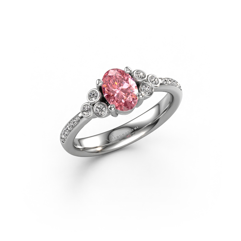 Image of Engagement ring Lucy 2 950 platinum Pink lab grown diamond 7x5 mm