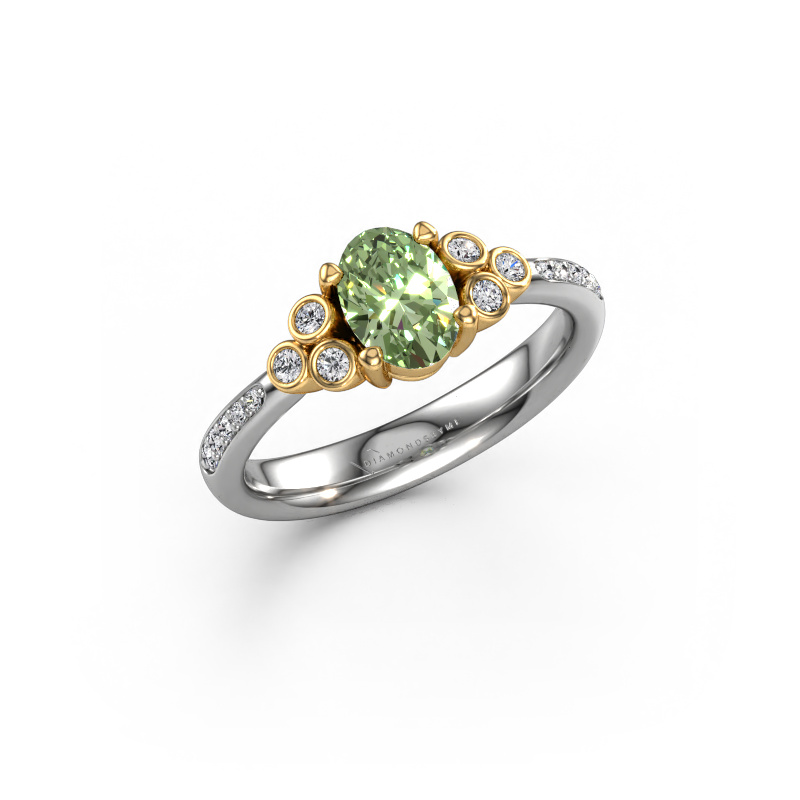 Image of Engagement ring Lucy 2 585 white gold Green lab grown diamond 7x5 mm