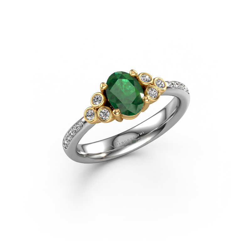 Image of Engagement ring Lucy 2 585 white gold Emerald 7x5 mm