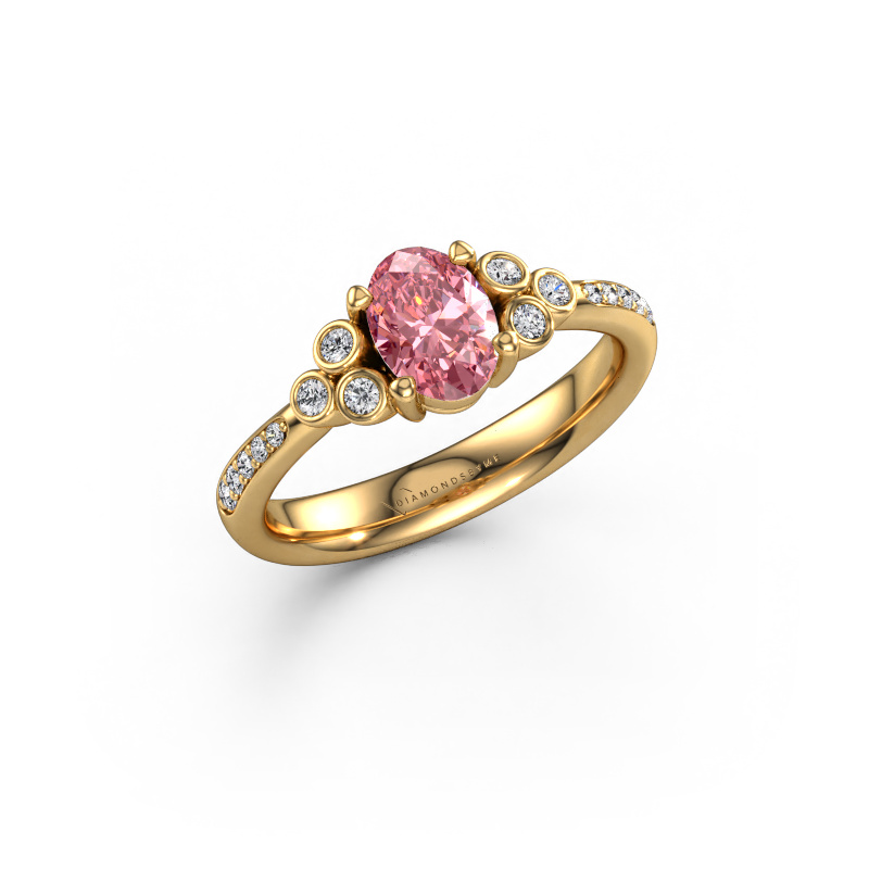 Image of Engagement ring Lucy 2 585 gold Pink lab grown diamond 7x5 mm
