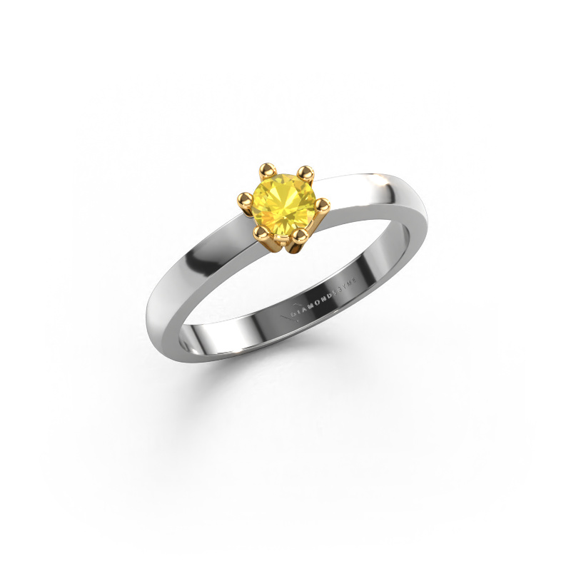 Image of Engagement ring Luna 1 585 white gold Yellow sapphire 3.7 mm