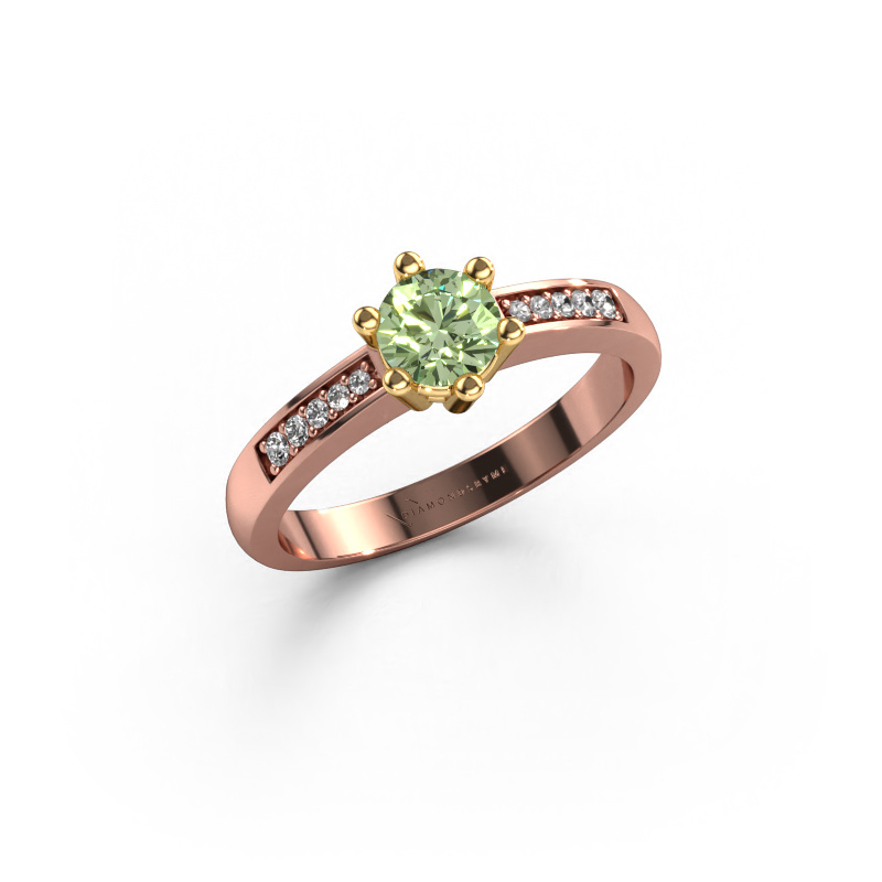Image of Engagement ring Luna 2 585 rose gold Green lab grown diamond 5 mm