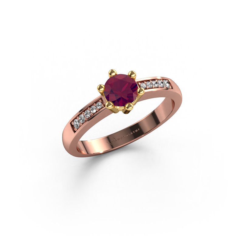 Image of Engagement ring Luna 2 585 rose gold Rhodolite 5 mm