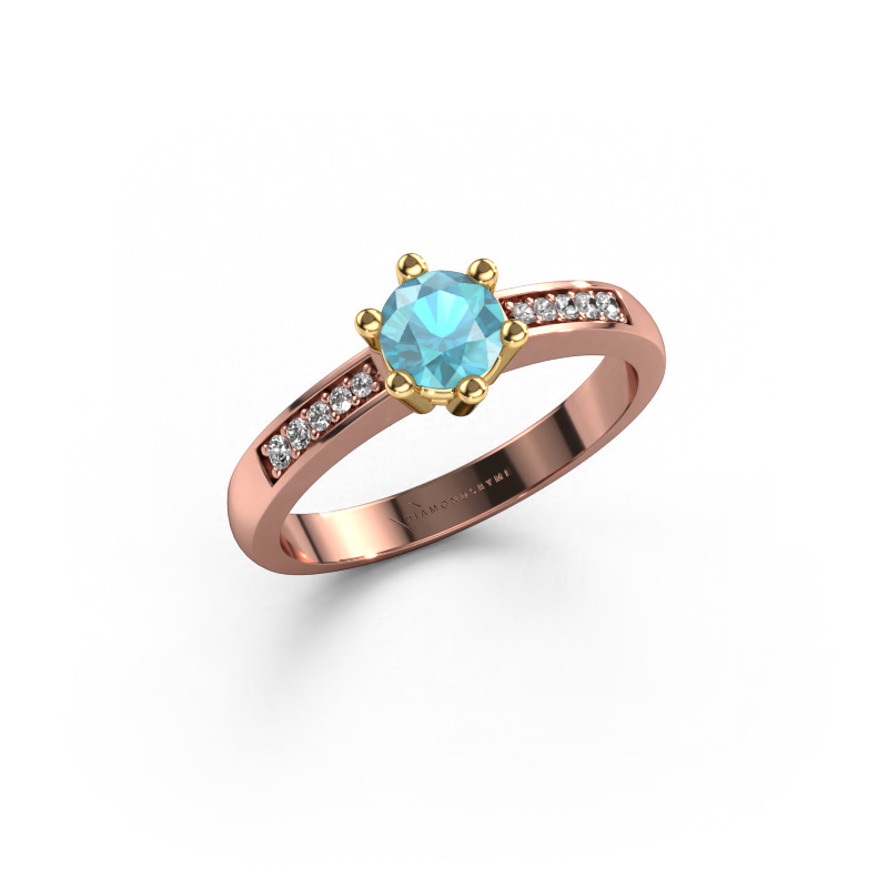 Image of Engagement ring Luna 2 585 rose gold Blue topaz 5 mm