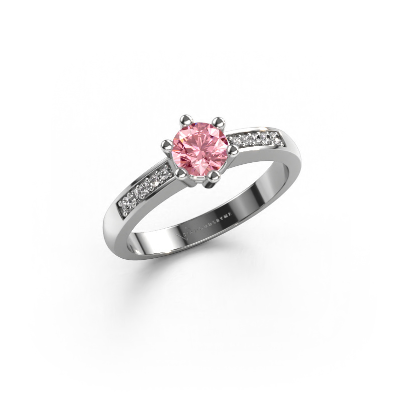Afbeelding van Verlovingsring Luna 2 950 platina Roze lab grown diamant 5 mm