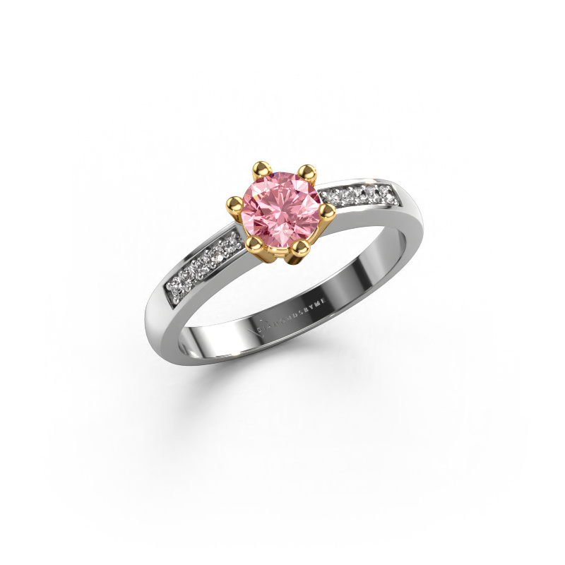 Image of Engagement ring Luna 2 585 white gold Pink lab grown diamond 5 mm