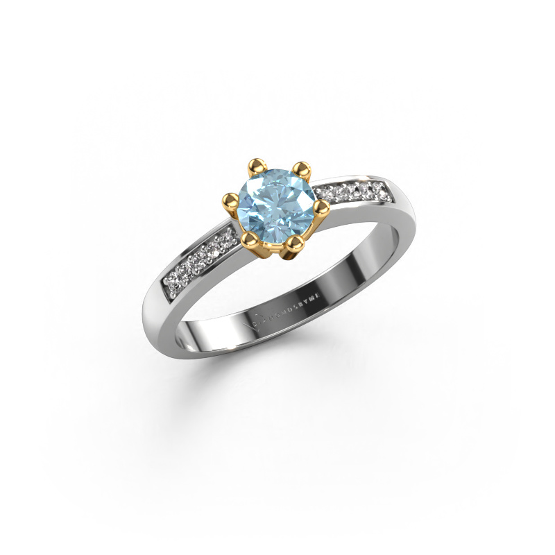 Image of Engagement ring Luna 2 585 white gold Blue lab grown diamond 5 mm