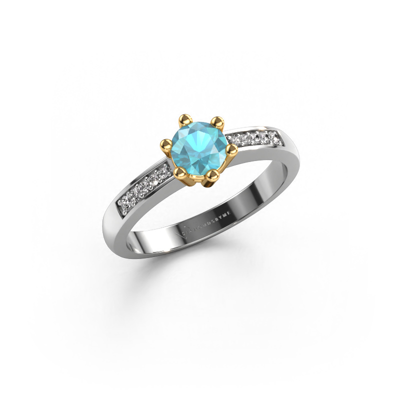 Image of Engagement ring Luna 2 585 white gold Blue topaz 5 mm