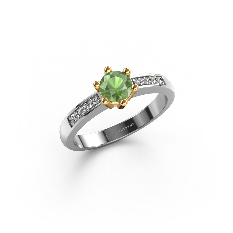 Image of Engagement ring Luna 2 585 white gold Tourmaline green 5 mm