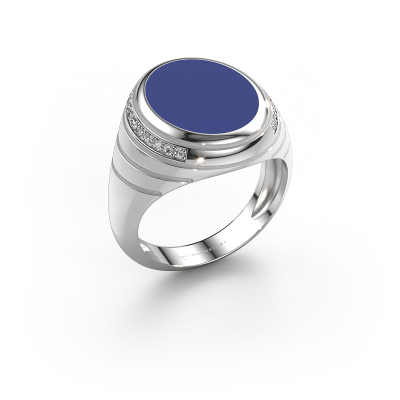 Image of Signet ring Luuk 585 white gold Blue enamel 15x12 mm
