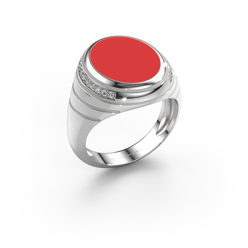 Image de Chevalière Luuk 585 or blanc émail rouge 15x12 mm