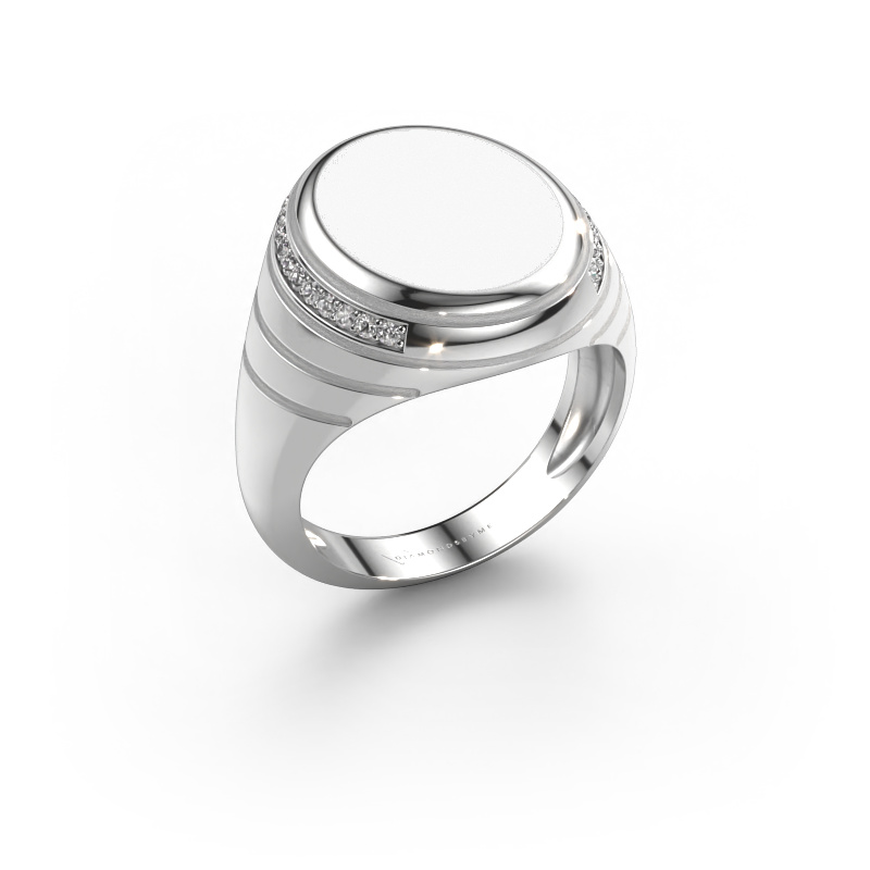 Afbeelding van Zegelring Luuk 585 witgoud Witte emaille 15x12 mm