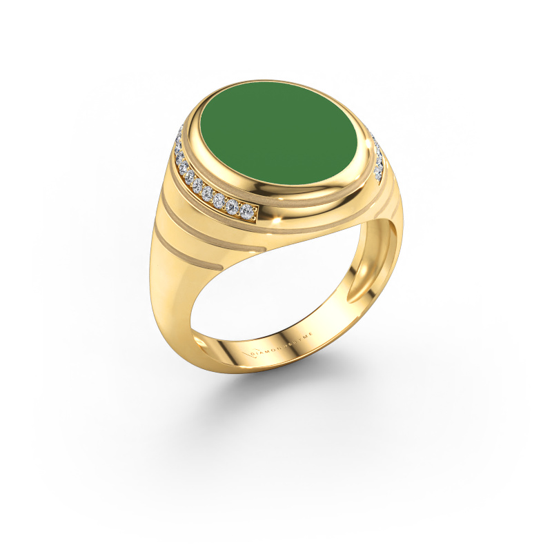 Bild av Signetring Luuk 585 gult guld Grön emalj 15x12 mm
