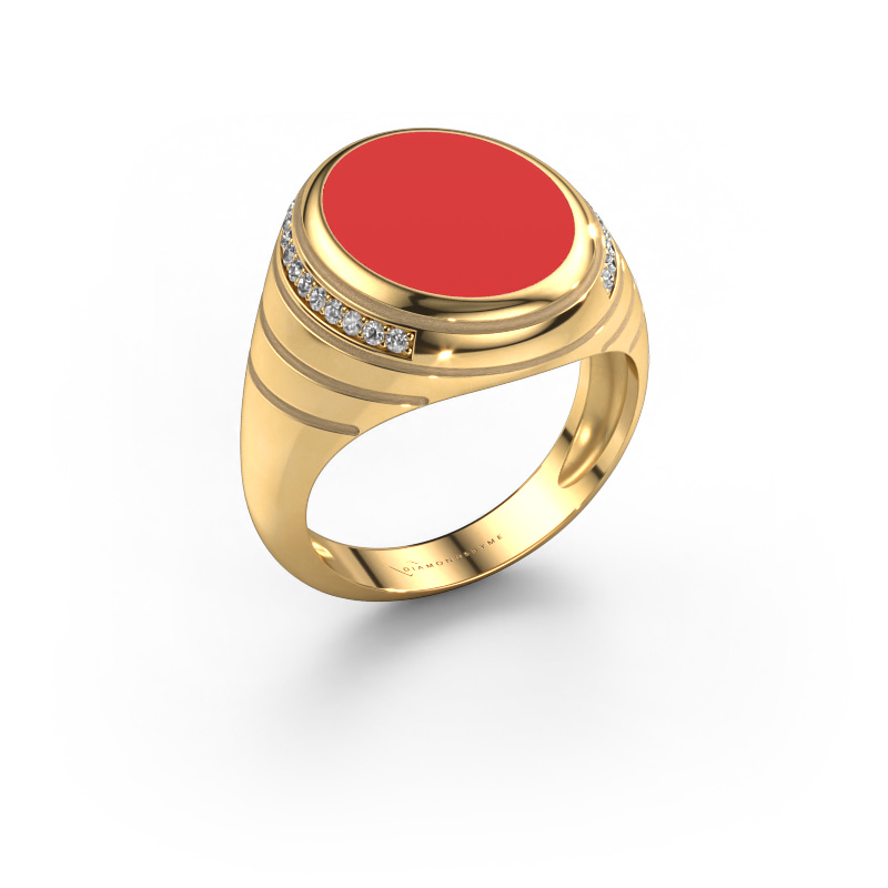Image de Chevalière Luuk 585 or jaune émail rouge 15x12 mm