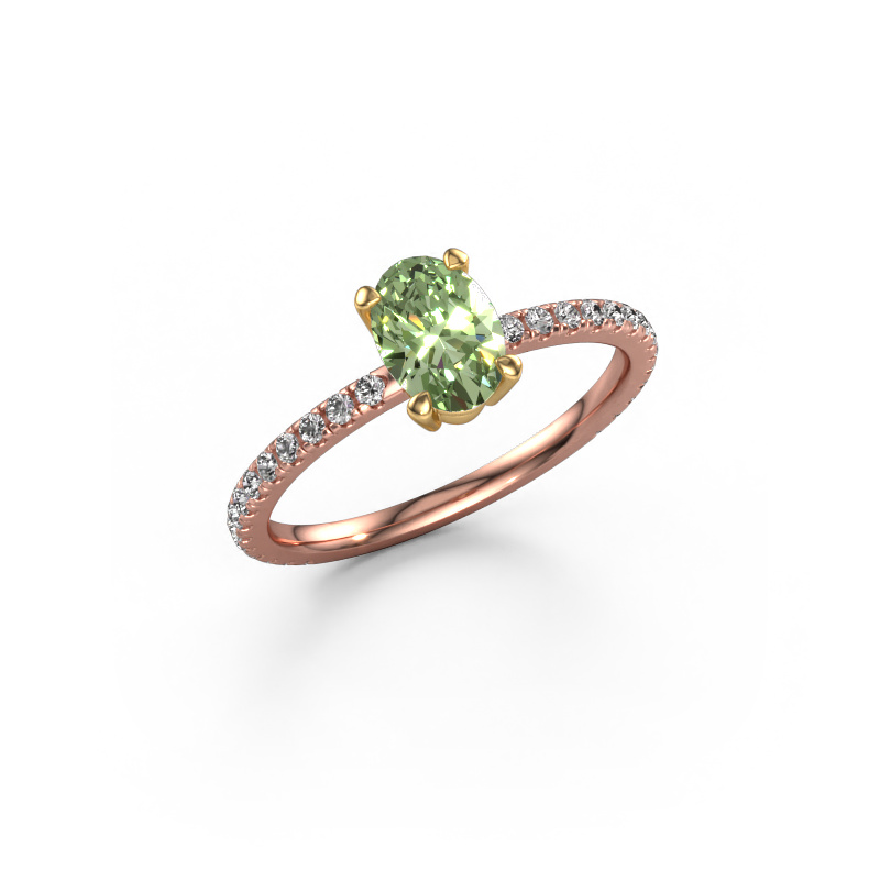 Image of Engagement ring Lynelle 2 585 rose gold Green lab grown diamond 7x5 mm