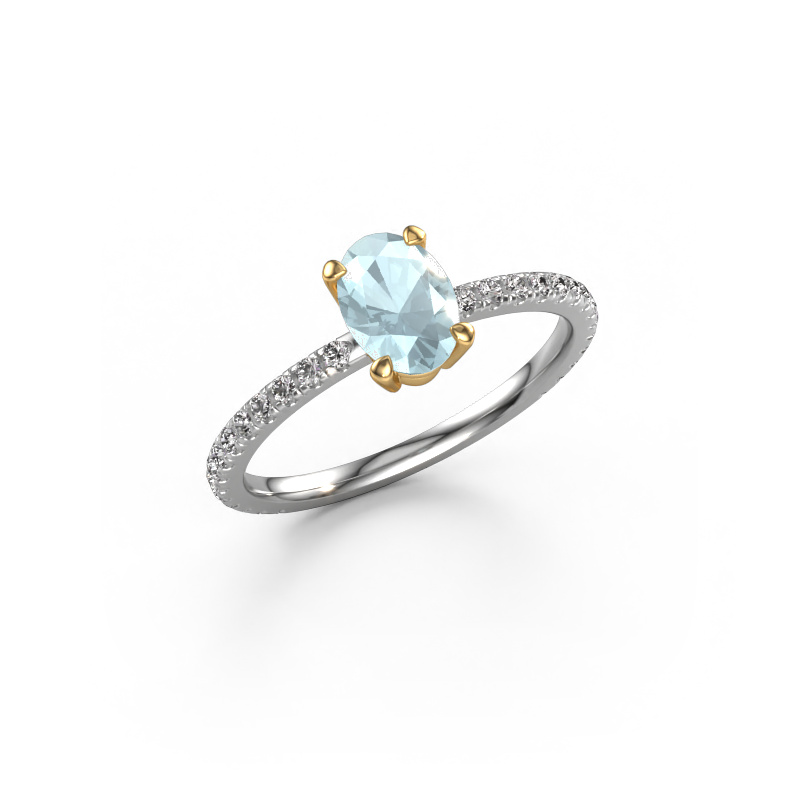 Image de Bague de fiançailles Lynelle 2 585 or blanc Aigue-marine 7x5 mm
