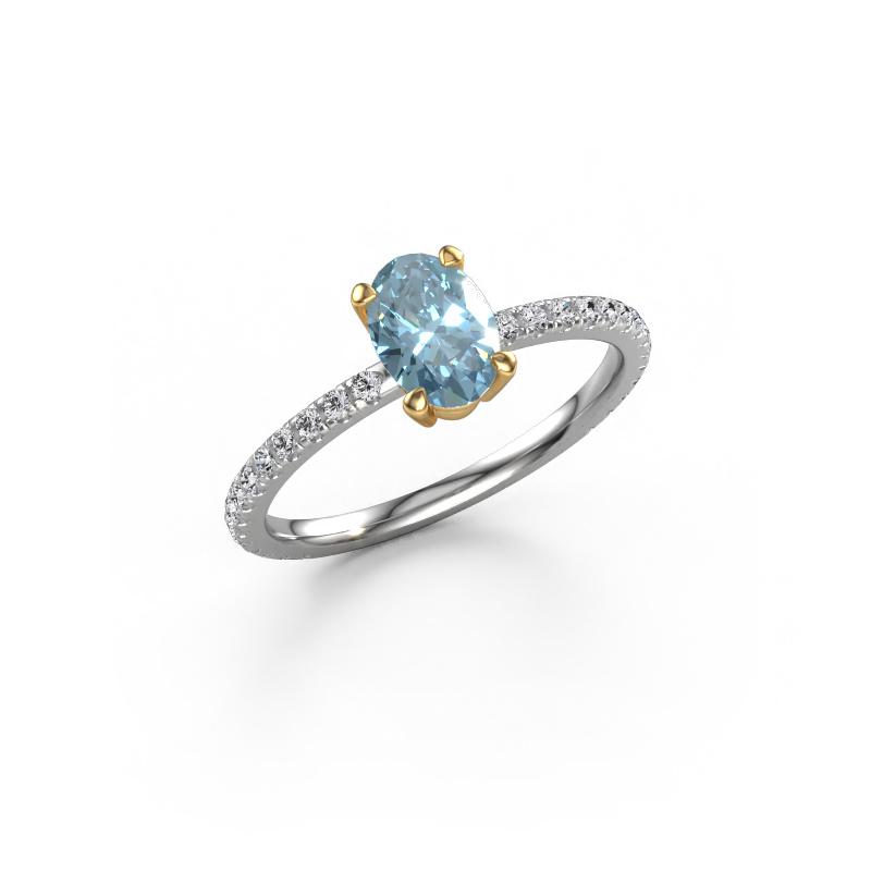 Image of Engagement ring Lynelle 2 585 white gold Blue lab grown diamond 7x5 mm