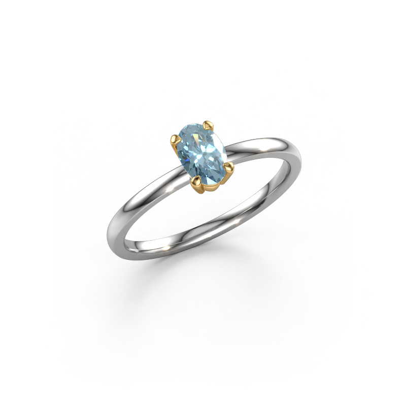 Image of Engagement ring Lynelle 1 585 white gold Blue lab grown diamond 6x4 mm