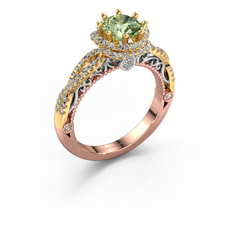 Image of Engagement ring Lysanne 585 rose gold Green lab grown diamond 6.5 mm