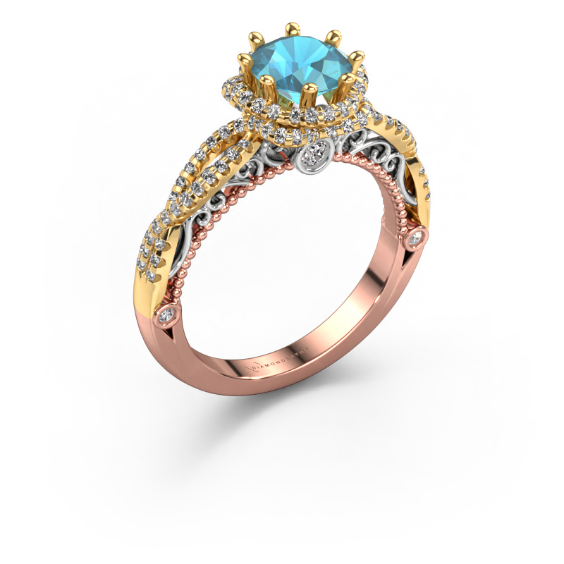 Bild von Verlobungsring Lysanne 585 Roségold Blau Topas 6.5 mm