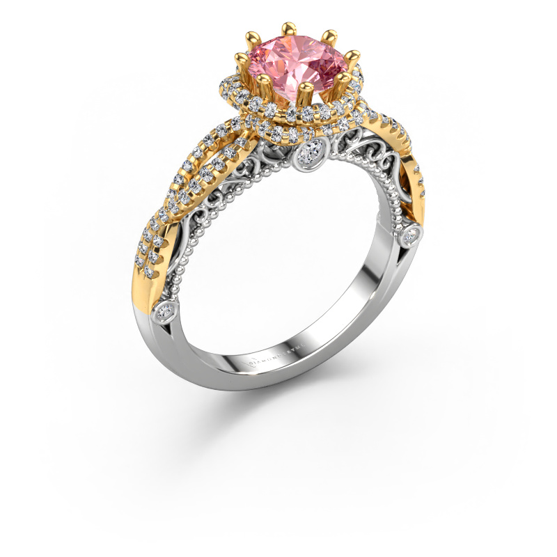 Image of Engagement ring Lysanne 585 white gold Pink lab grown diamond 6.5 mm