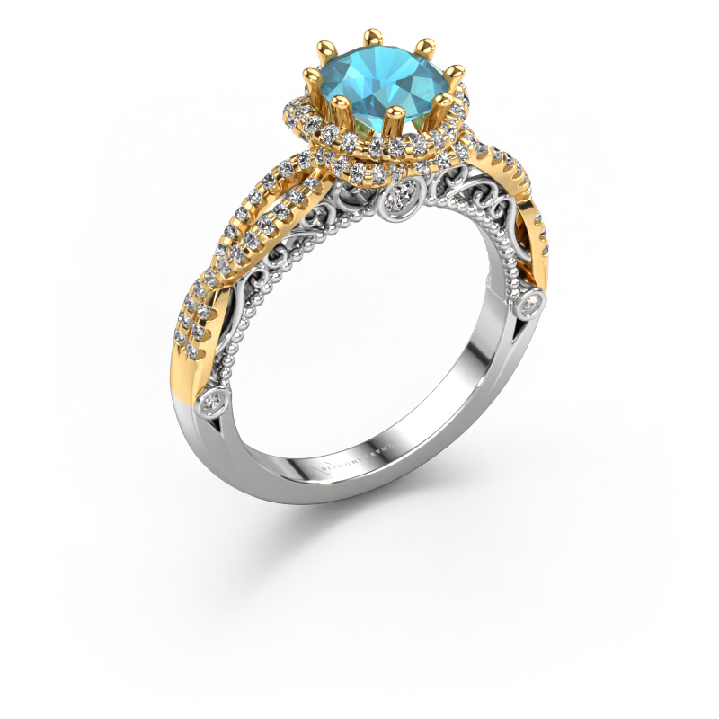 Bild von Verlobungsring Lysanne 585 Weißgold Blau Topas 6.5 mm