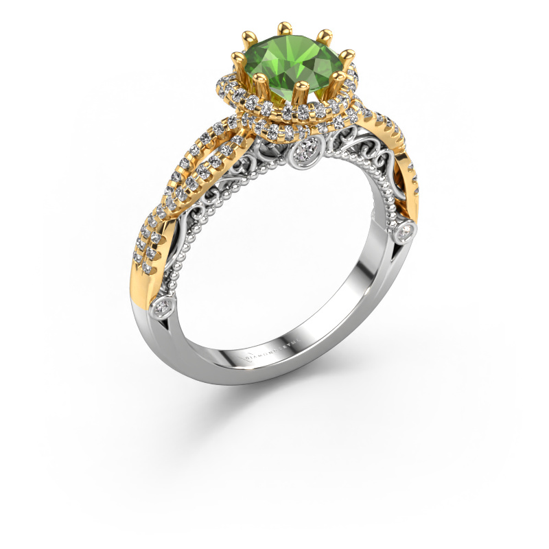 Image of Engagement ring Lysanne 585 white gold Tourmaline green 6.5 mm