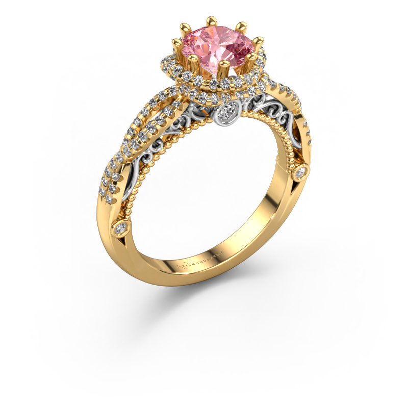 Image of Engagement ring Lysanne 585 gold Pink lab grown diamond 6.5 mm