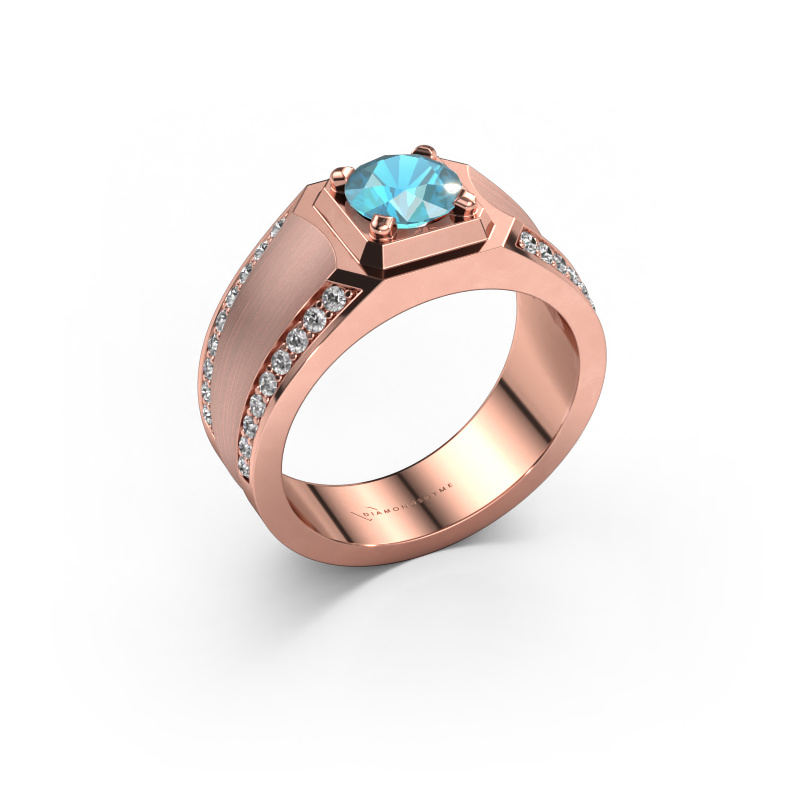 Image of Men's ring Maarten 585 rose gold Blue topaz 6.5 mm