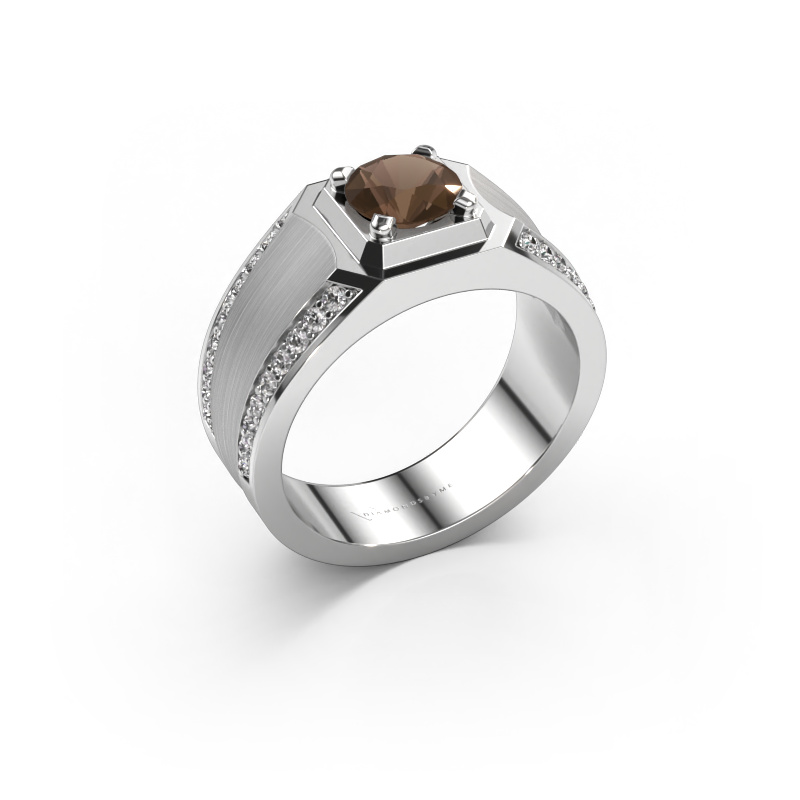 Image of Men's ring Maarten 950 platinum Smokey quartz 6.5 mm