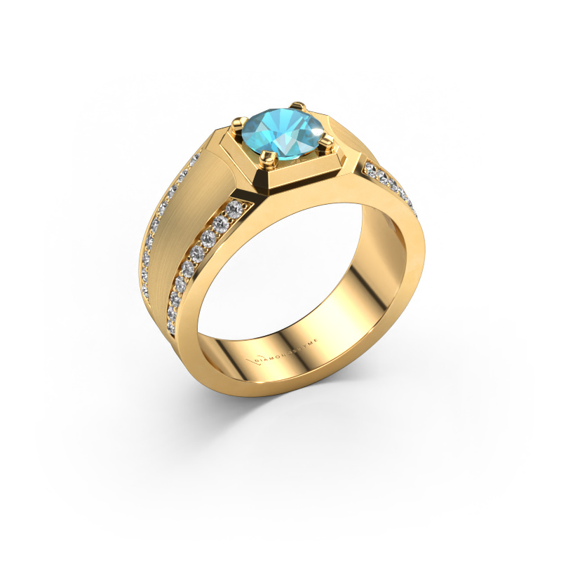 Image of Men's ring Maarten 585 gold Blue topaz 6.5 mm
