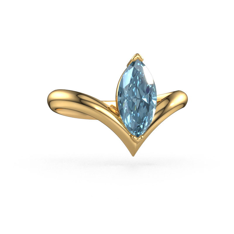 Image de Bague de fiançailles Maddy MRQ 585 or jaune Diamant synthétique bleu 11x5.5 mm