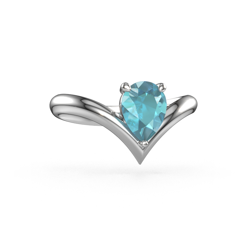 Image of Engagement ring Maddy PER 585 white gold Blue topaz 8x6 mm