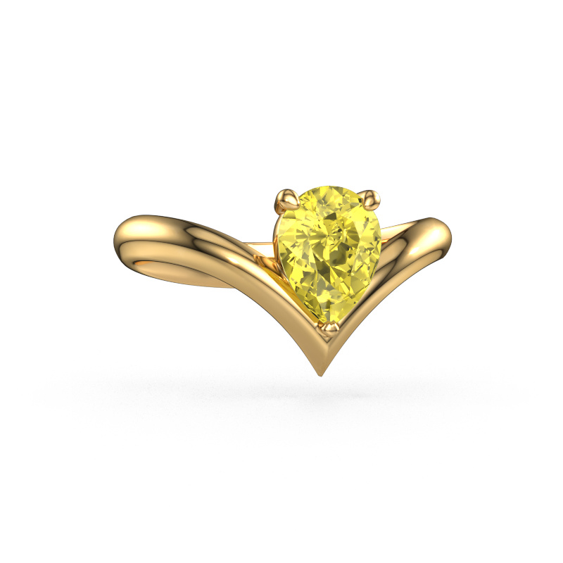 Image of Engagement ring Maddy PER 585 gold Yellow lab grown diamond 8x6 mm