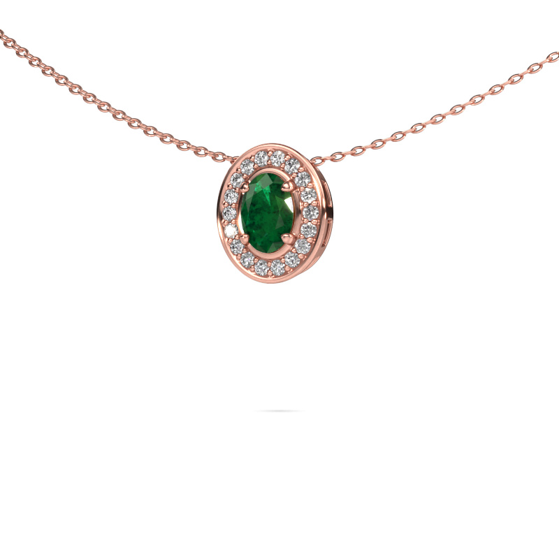 Image of Necklace Madelon 585 rose gold Emerald 6x4 mm