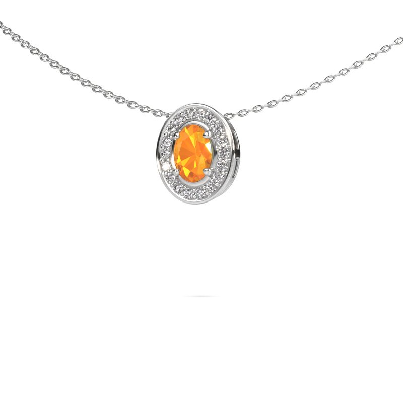 Image of Necklace Madelon 585 white gold Citrin 6x4 mm