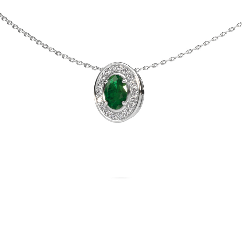 Image of Necklace Madelon 585 white gold Emerald 6x4 mm