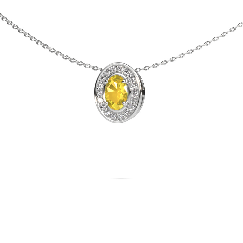 Image of Necklace Madelon 585 white gold Yellow sapphire 6x4 mm