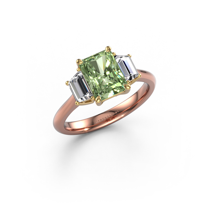 Image de Bague de fiançailles Maggie RAD 585 or rose Diamants synthétiques vert 8x6 mm