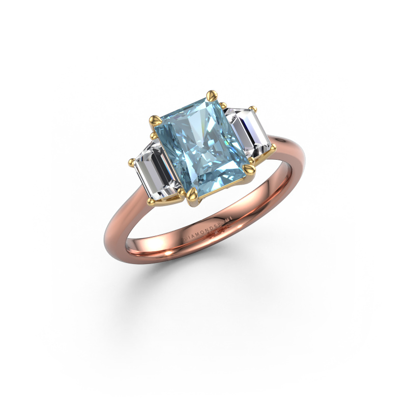 Image de Bague de fiançailles Maggie RAD 585 or rose Diamant synthétique bleu 8x6 mm