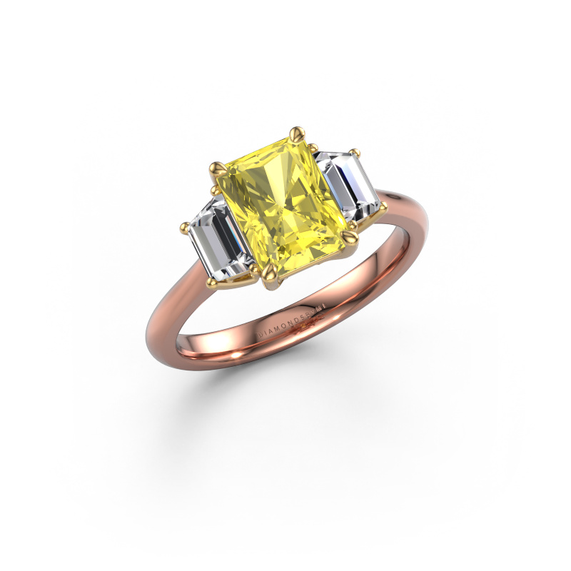 Image of Engagement ring Maggie RAD 585 rose gold Yellow lab grown diamond 8x6 mm